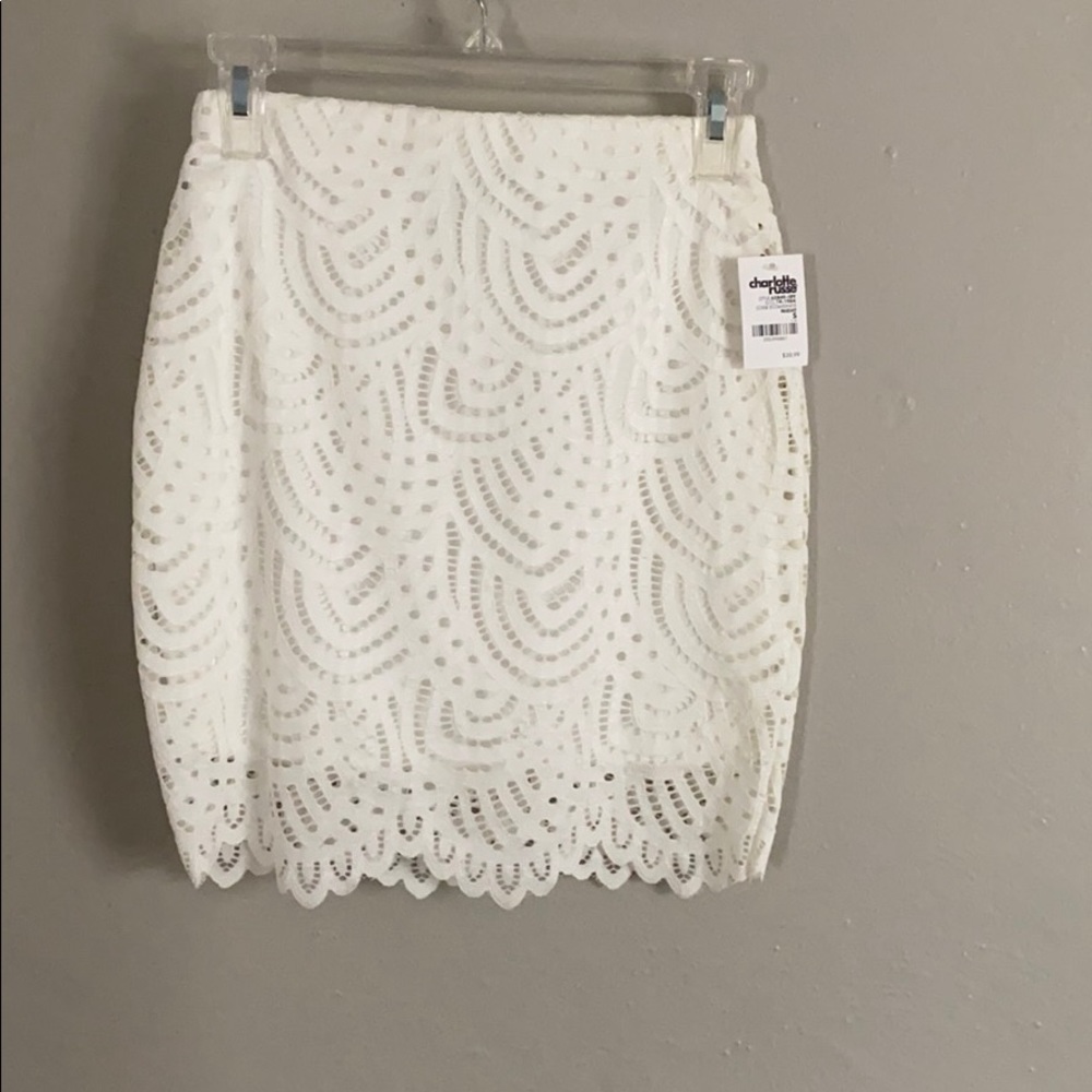 Lace white mini skirt